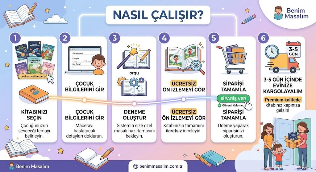 Nasıl Çalışır? — 6 adımda kişiye özel çocuk kitabınız kapınızda